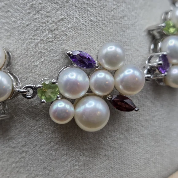 Ross Simons Pearl and Gemstone Bracelet. 7.5 Inch With 2 Inch Extender. - Picture 4 of 5